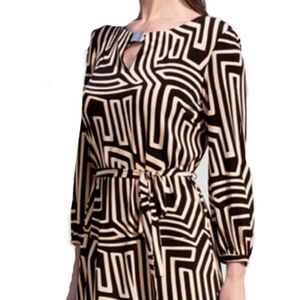 Joseph Ribkoff Belted Jersey Dress 3/4 Sleeve Geometric Print Keyhole Size 8